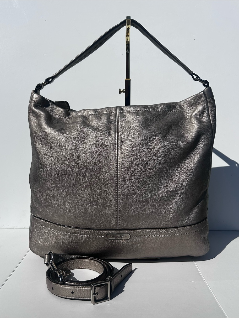 COACH F23293 Park Metallic Leather Hobo Bag 2-Way Convertible Shoulder Crossbody